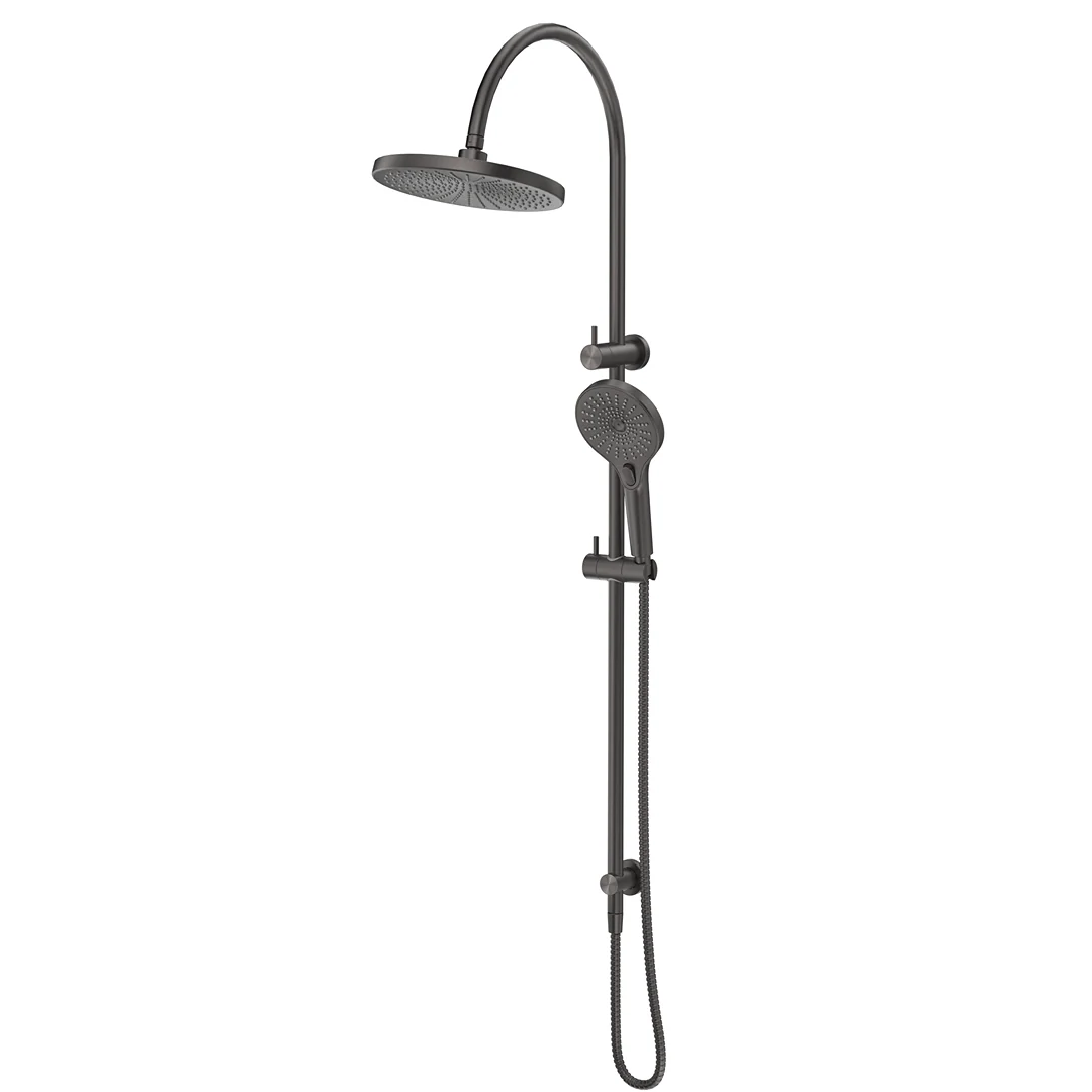 Mica Gun Metal Gooseneck Dual Shower Rail