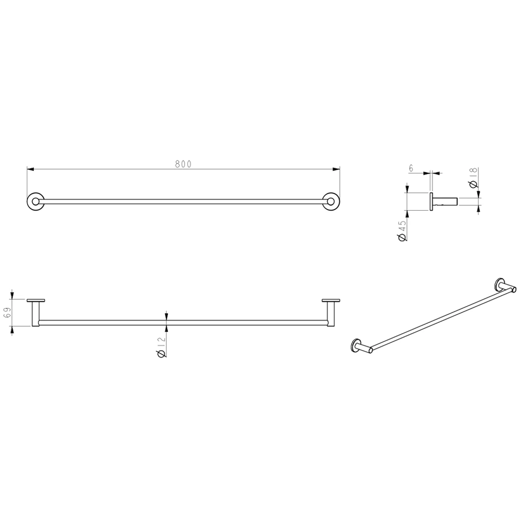 Mica Gun Metal Single Towel Rail - 800mm - Image 4