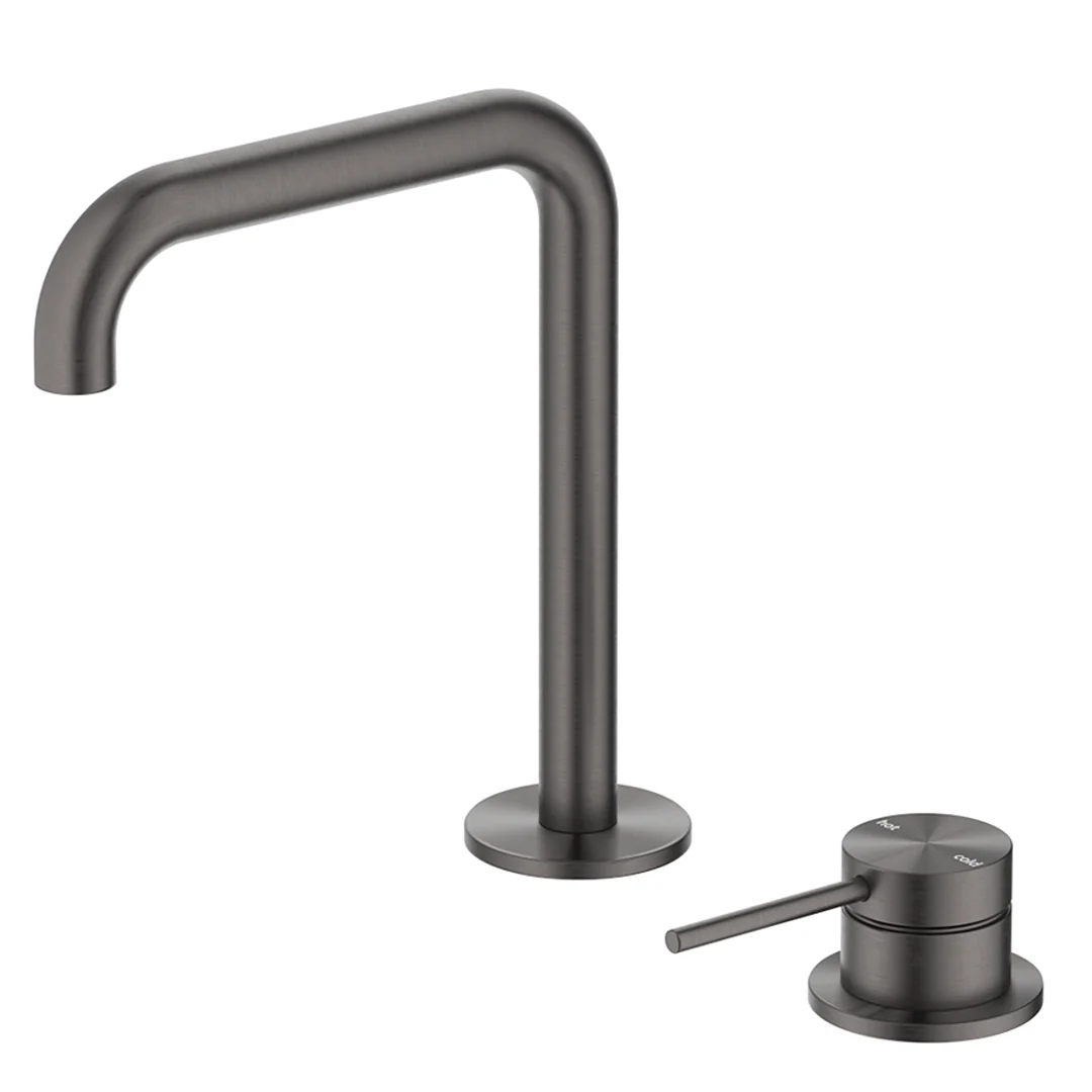 Mica Gun Metal Soft-Square Hob Basin Mixer Set