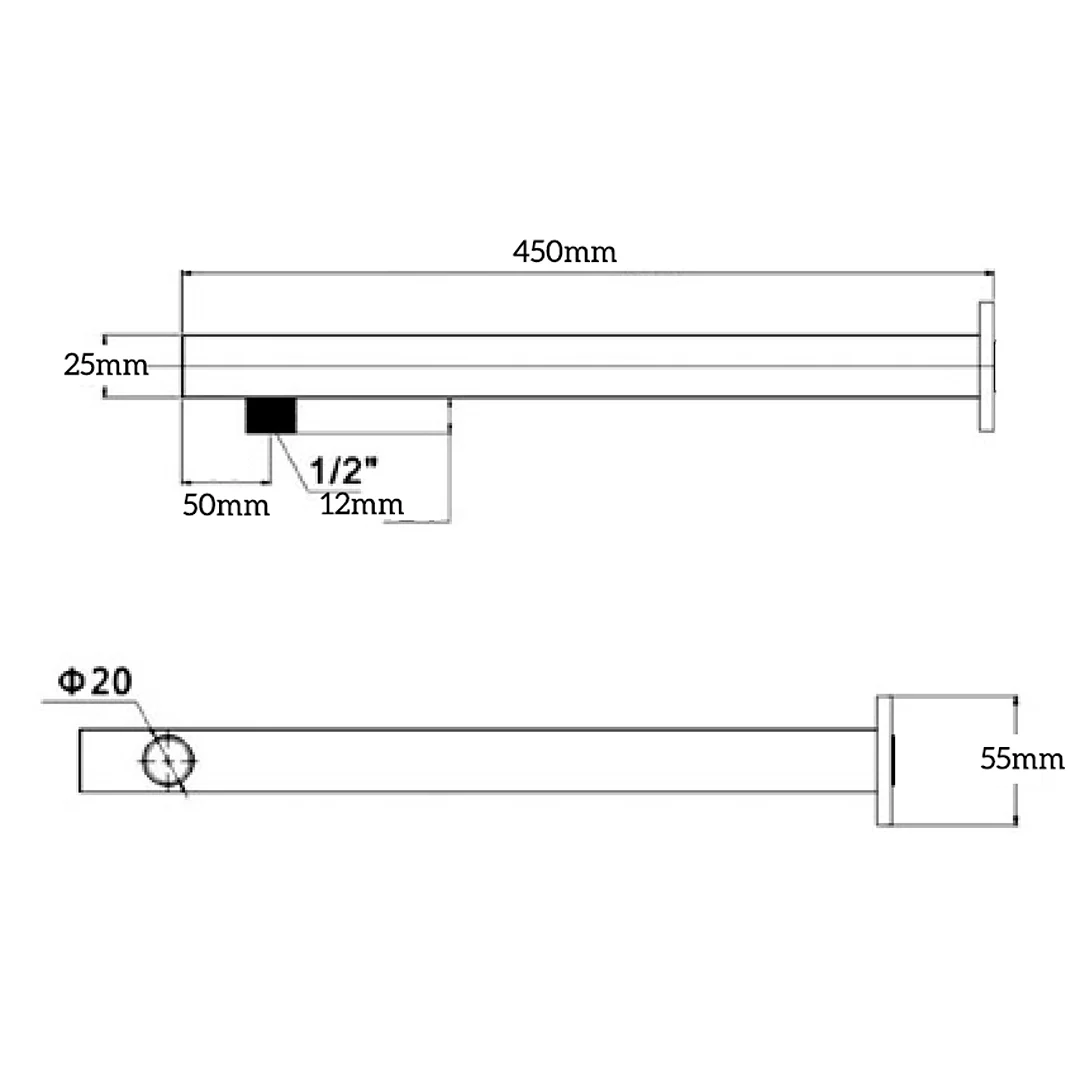 Mica Gun Metal Wall Shower Arm - 450mm - Straight - Image 2