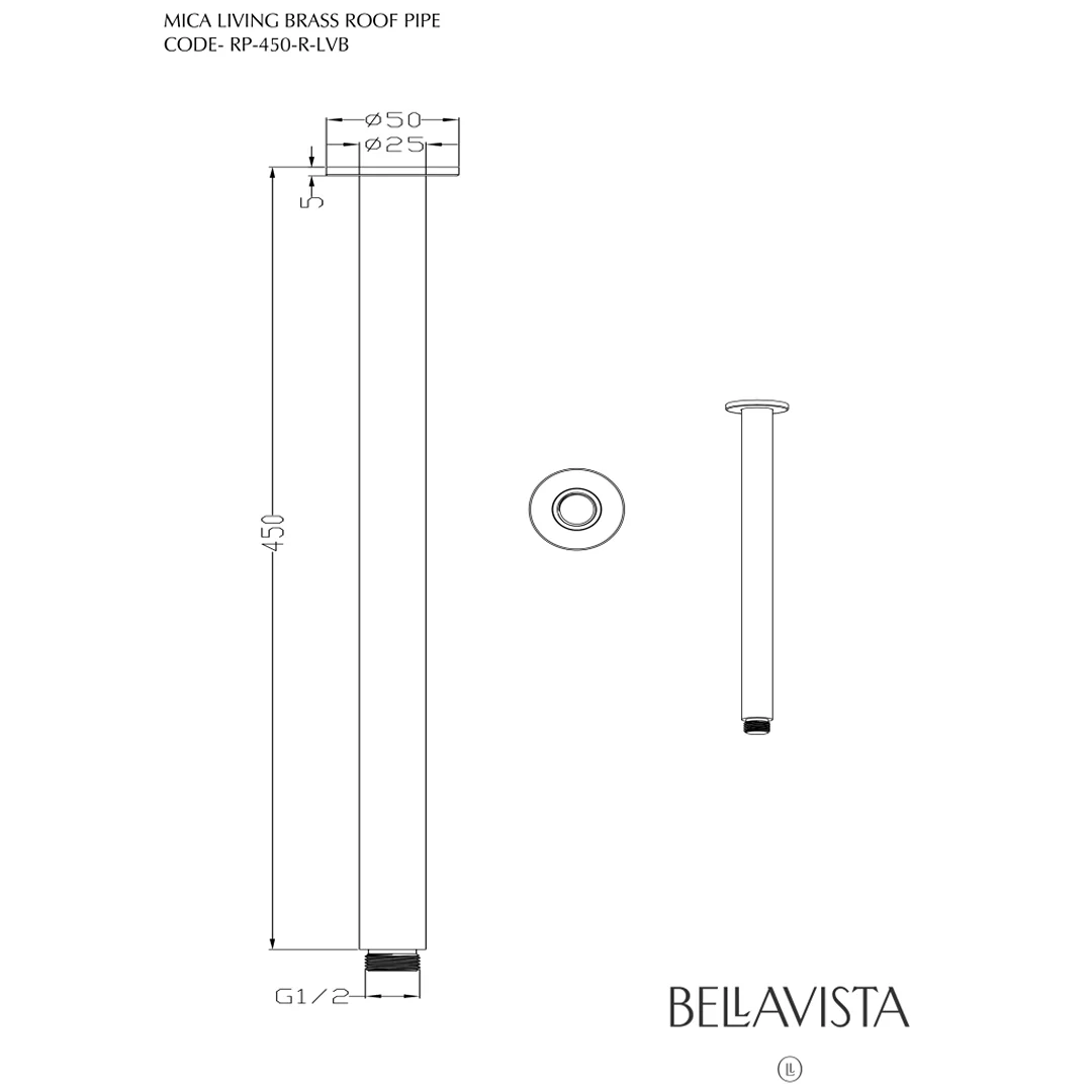 Mica LVB Living Brass Ceiling Arm - 450mm - Image 2