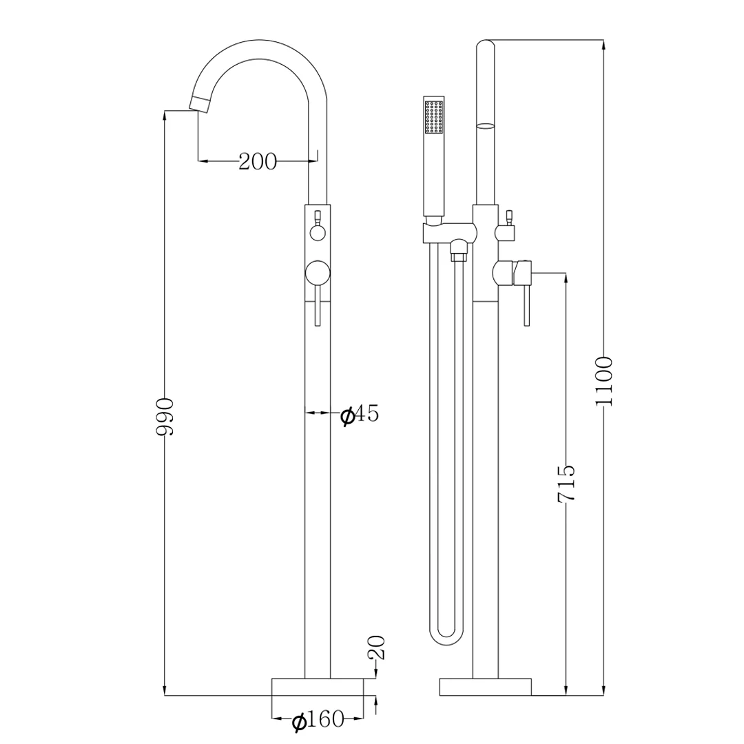 Mica LVB Living Brass Freestanding Bath Mixer with Hand Shower - Image 5