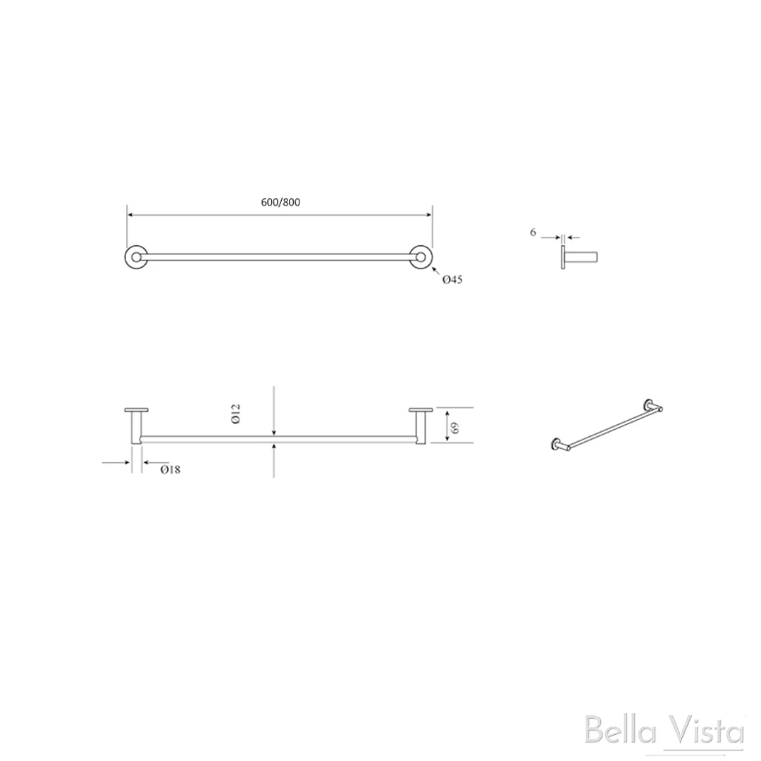 Mica LVB Living Brass Single Towel Rail - 800mm - Image 4