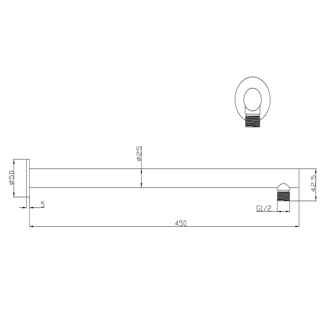 Mica LVB Living Brass Wall Shower Arm - 450mm - Straight - Image 3