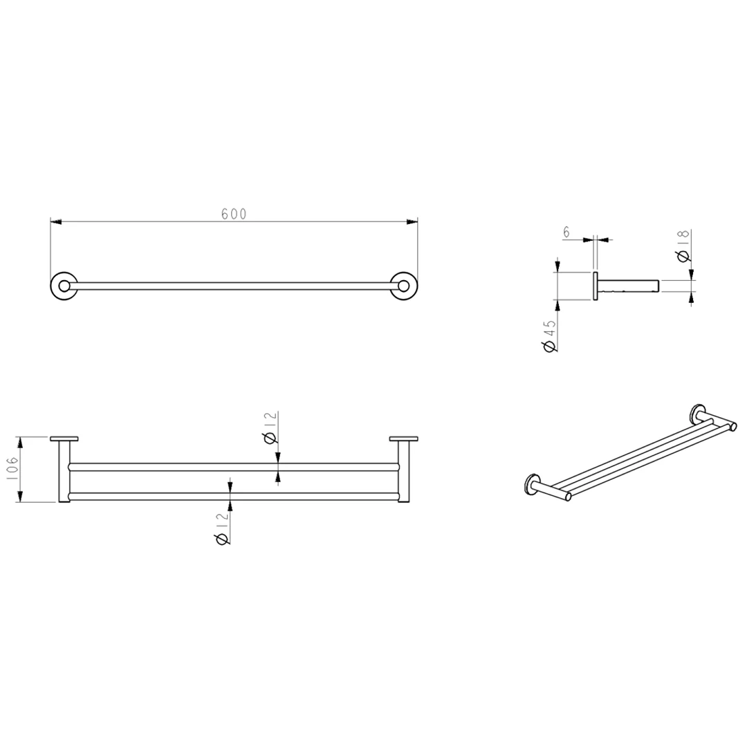 Mica Matte Black Double Towel Rail - 600mm - Image 4