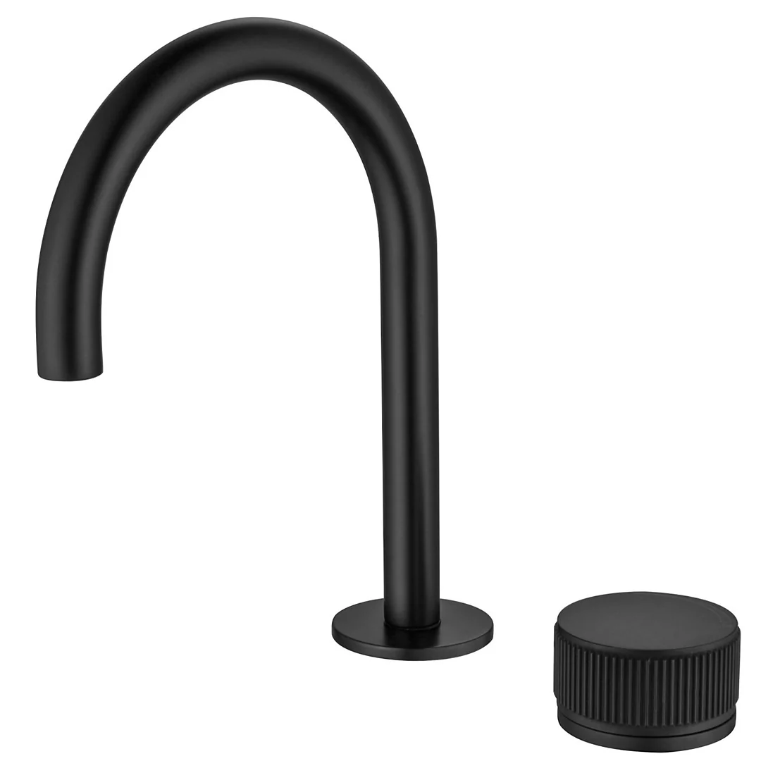 Mica Matte Black Fluted Gooseneck Hob Basin Mixer Set