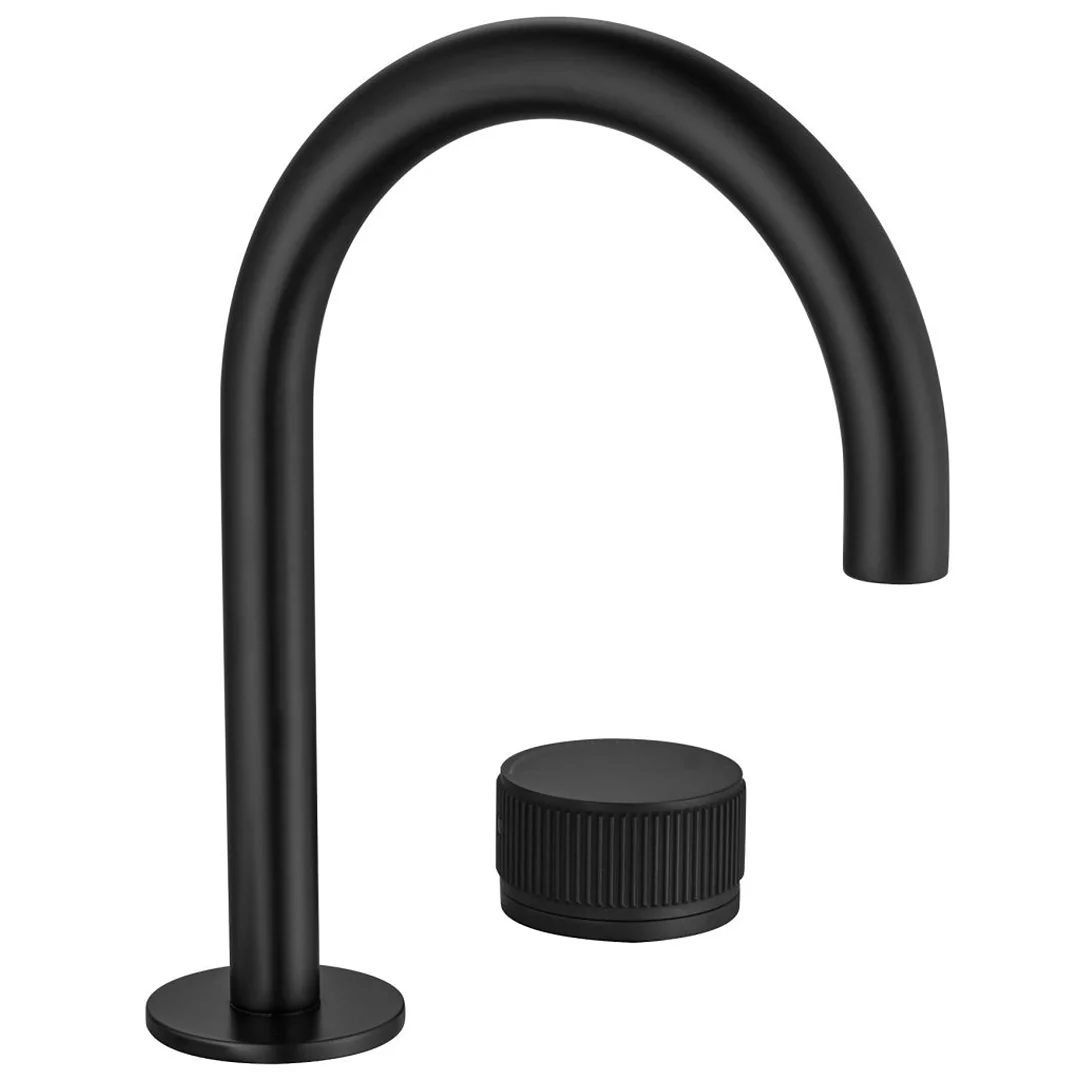 Mica Matte Black Fluted Gooseneck Hob Basin Mixer Set - Image 3