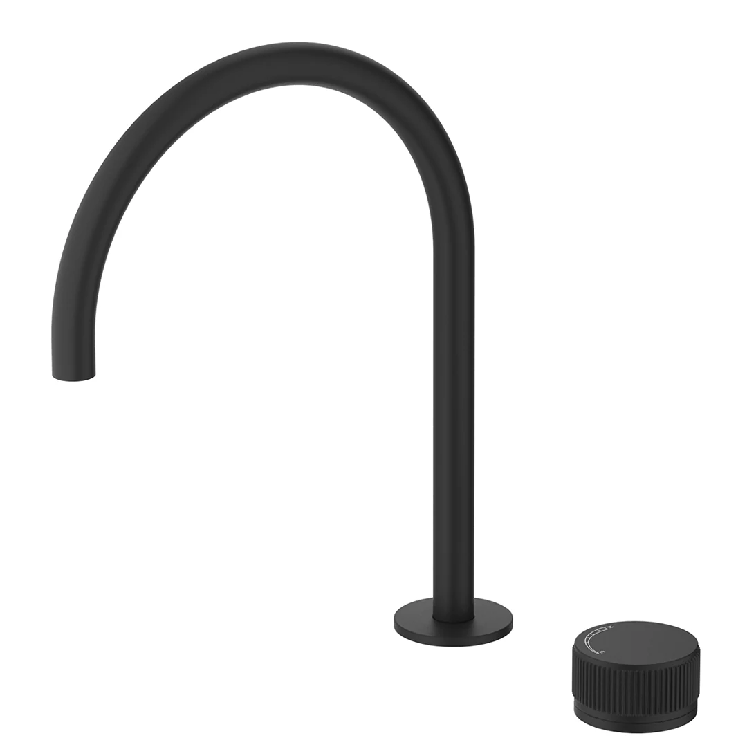 Mica Matte Black Fluted Gooseneck Hob Sink/Basin Mixer Set