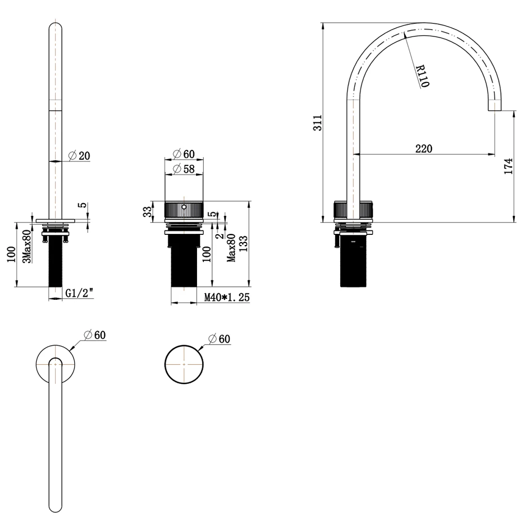 Mica Matte Black Fluted Gooseneck Hob Sink/Basin Mixer Set - Image 4