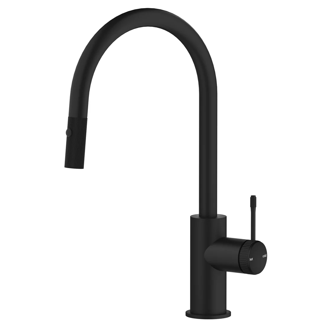 Mica Matte Black Fluted Pull-Out Sink Mixer