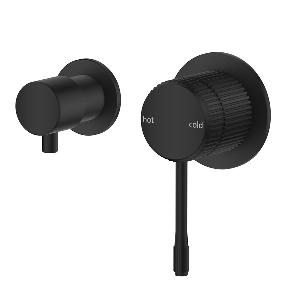 Mica Matte Black Fluted Shower Mixer Diverter - Sideways