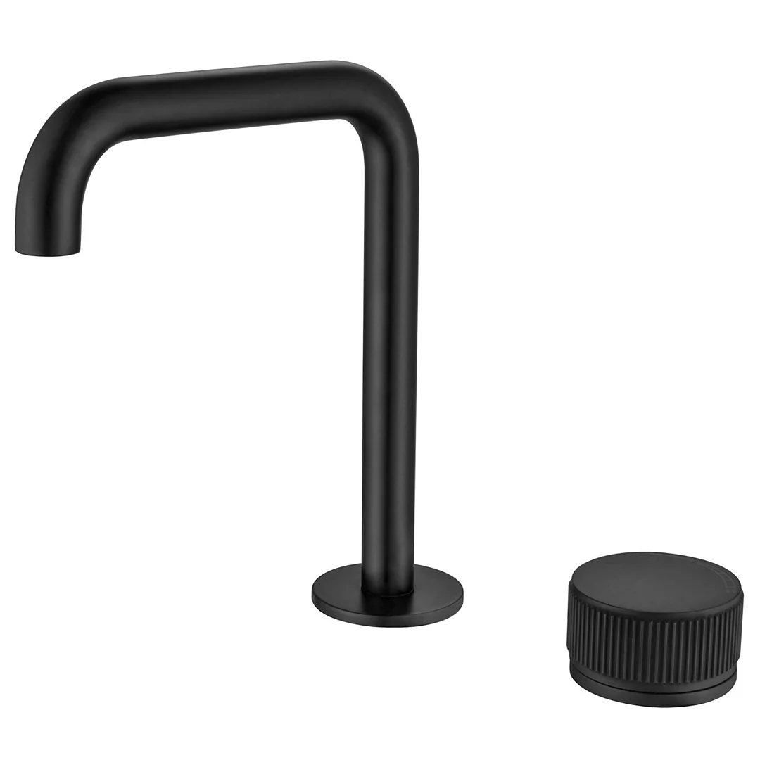 Mica Matte Black Fluted Soft-Square Hob Basin Mixer Set