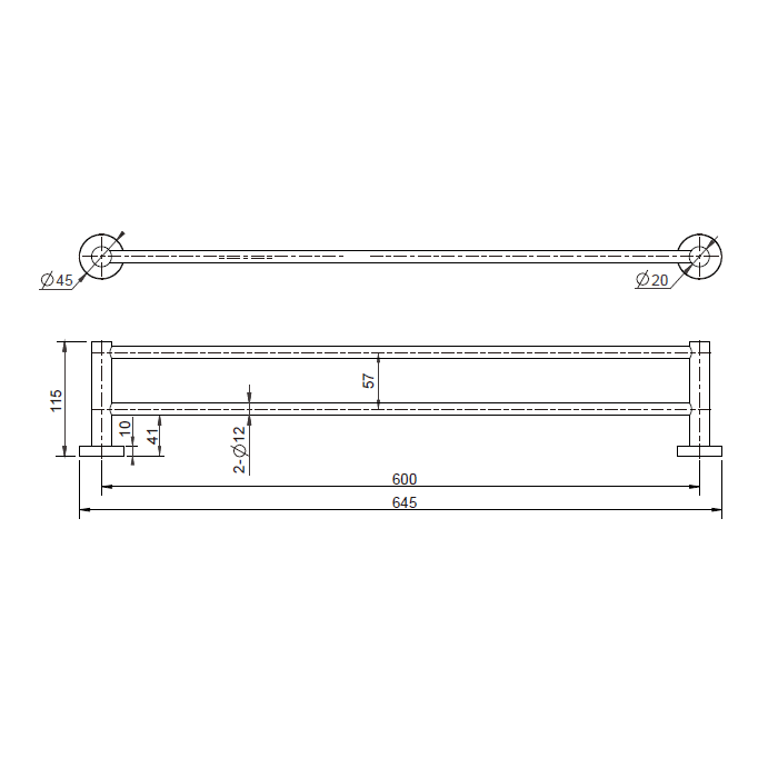 Mirage Black 600 mm Double Towel Rail - Image 2