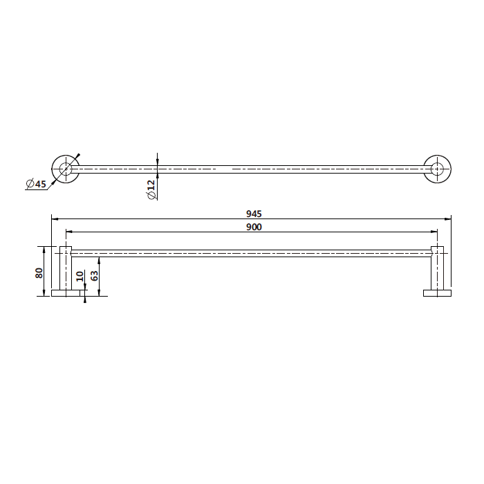 Mirage Black 900 mm Single Towel Rail - Image 2