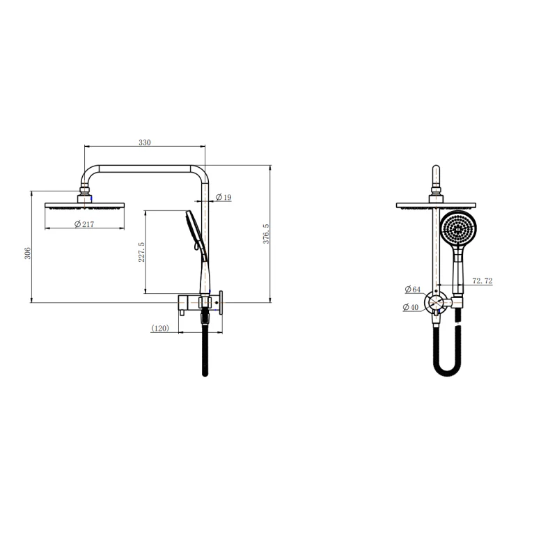 Mirage Brushed Gold Round Multifunction Shower Rail - Image 2