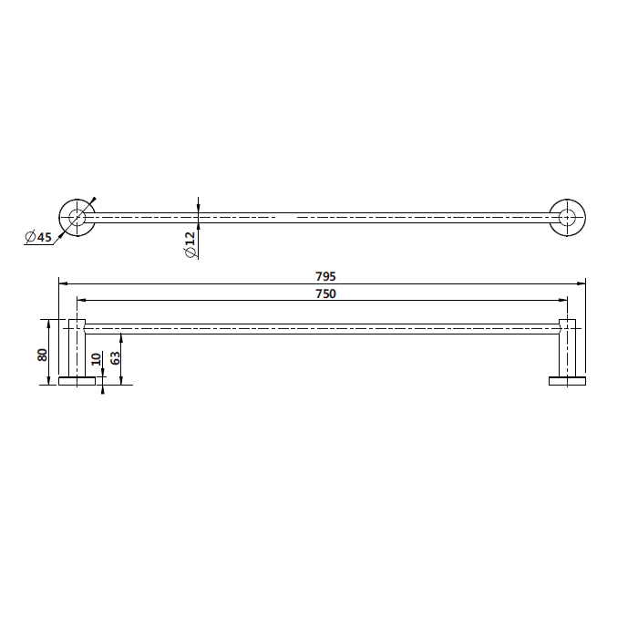 Mirage Warm Brushed Nickel 750 mm Single Towel Rail - Image 2