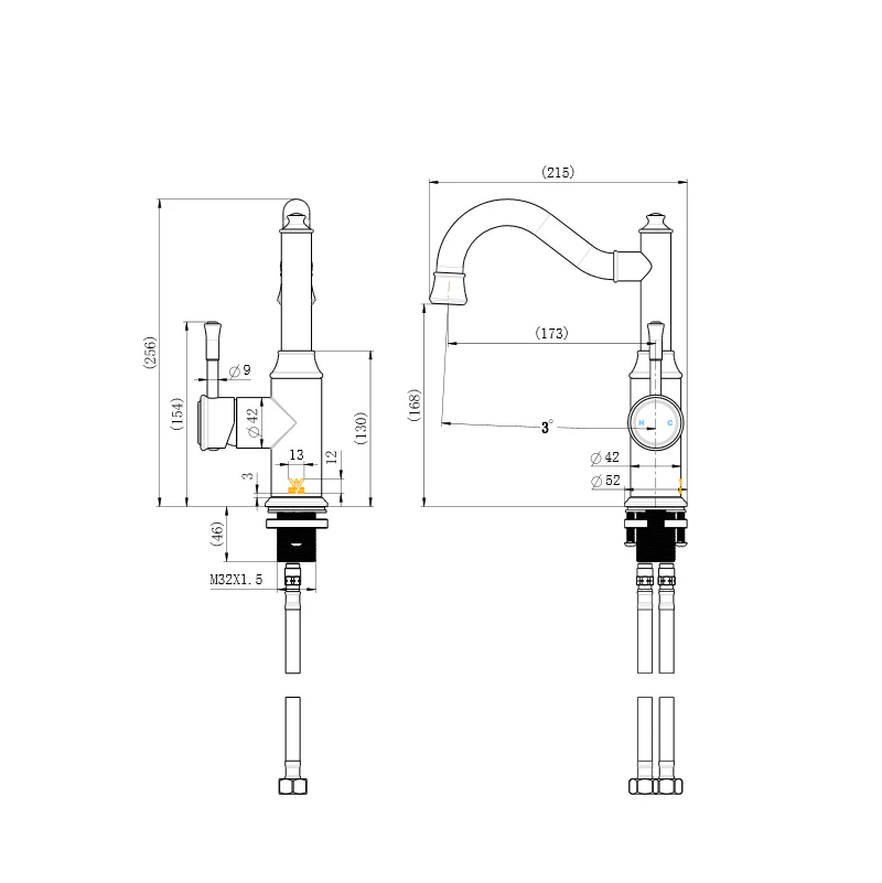 Montpellier Brushed Gold High Rise Basin Mixer - Image 2