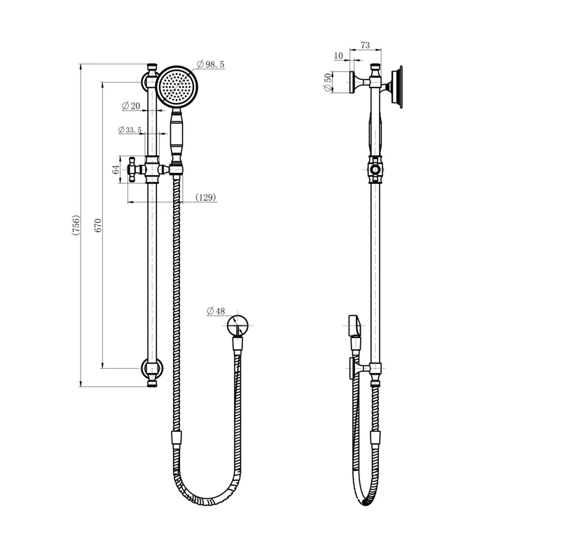 Montpellier Brushed Gold Traditional Shower Rail Set - Image 2