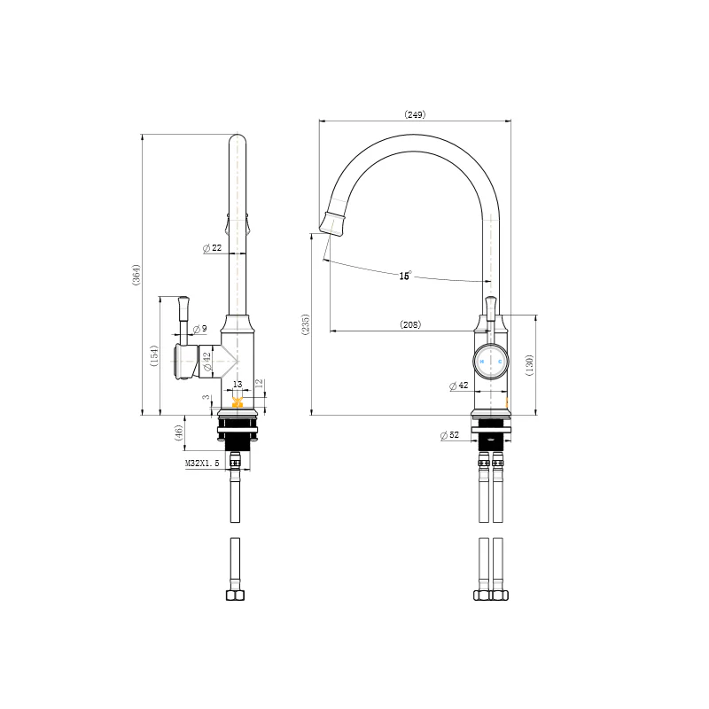 Montpellier Warm Brushed Nickel High Rise Kitchen Mixer - Image 2