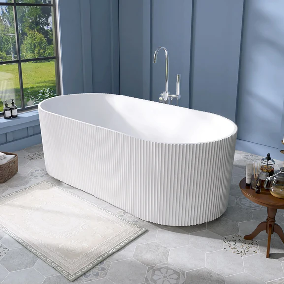 Montrose Ribbed 1500mm Gloss White Freestanding Bath - Image 2
