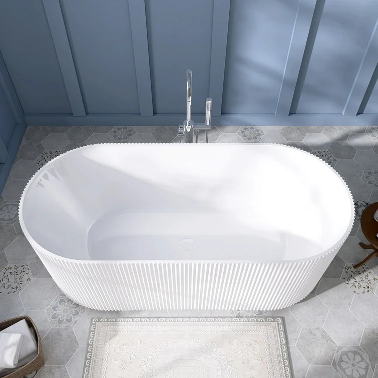 Montrose Ribbed 1500mm Gloss White Freestanding Bath - Image 3