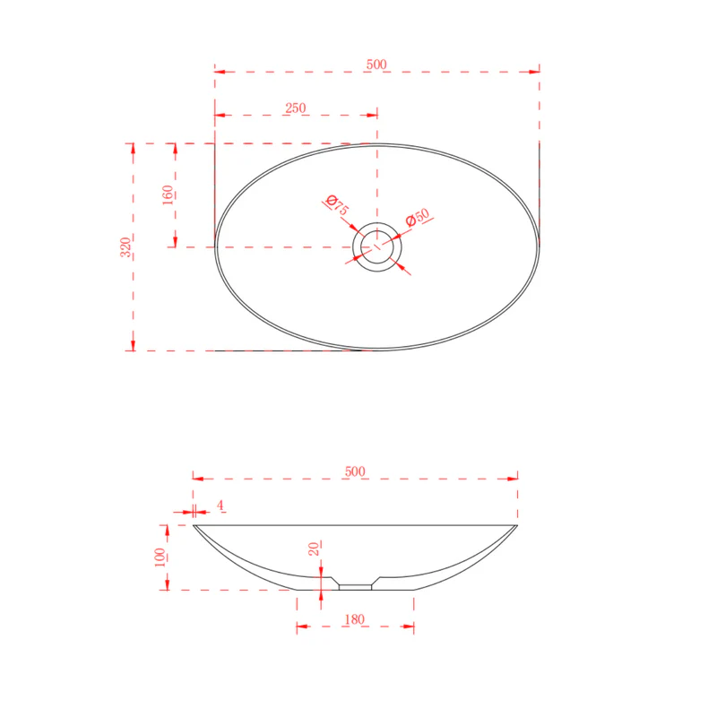 Nala 500mm Solid Surface Stone Oval Above Counter Basin - Image 3