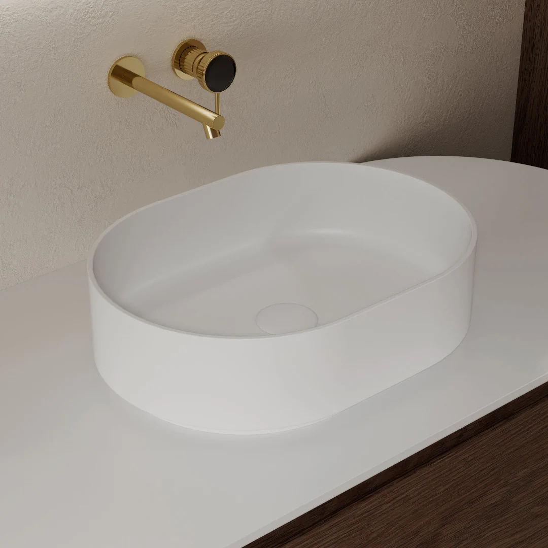 Nava 560mm Solid Surface Stone Oval Above Counter Basin - Image 2