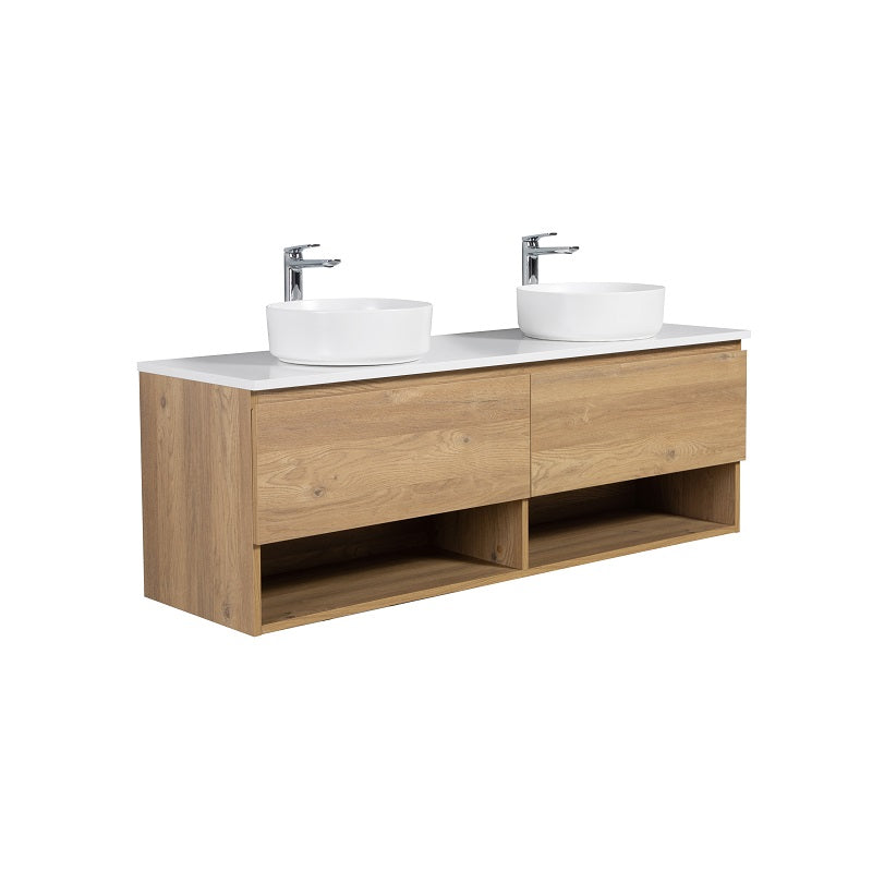 Nesta 1500 Natural Oak Double Wall Hung Vanity With Shelf - Image 3