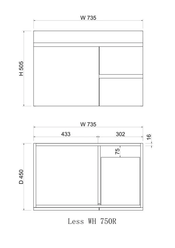 Noah 750 mm Wall Hung Vanity - Right Hand Drawers - Image 2