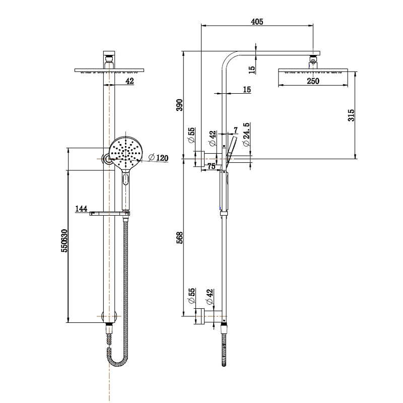 Nova Warm Brushed Nickel Multifunction Shower Rail - Image 2