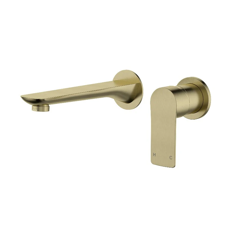 Nova Brushed Gold Wall Basin Mixer & Bath Spout