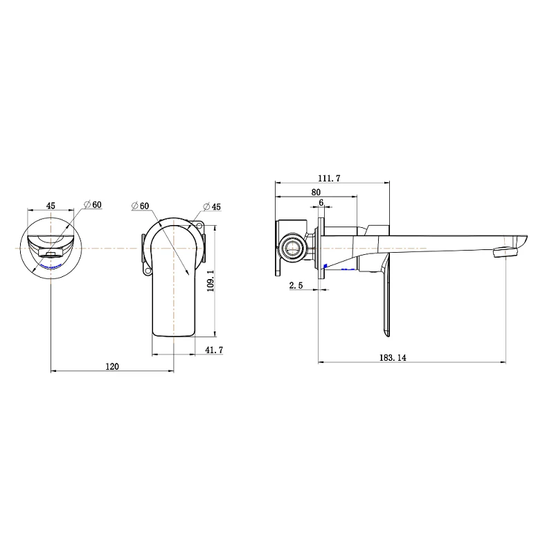 Nova Warm Brushed Nickel Wall Basin Mixer & Bath Spout - Image 4