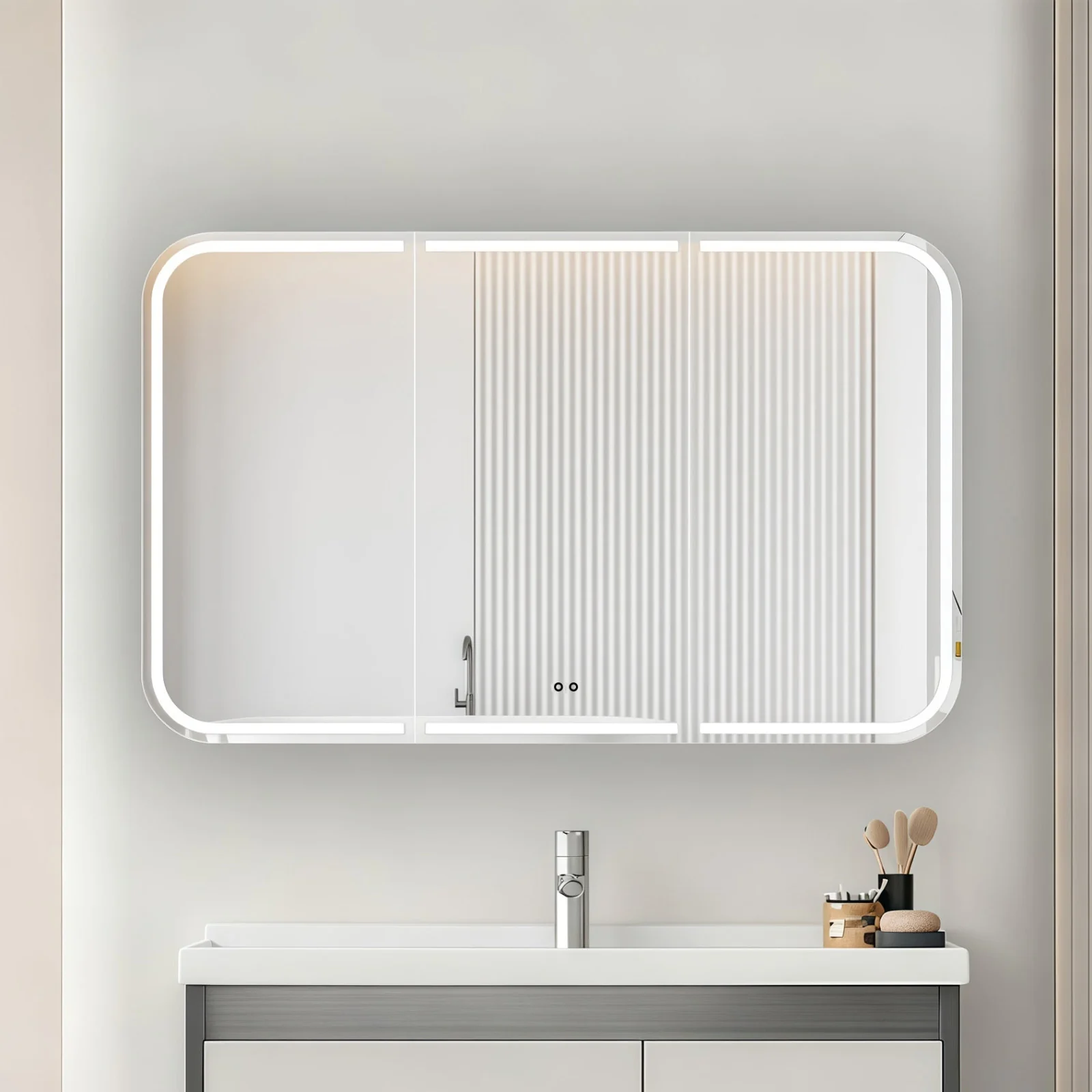 Nova Touchless LED 1200 x 750 Matte White Soft Square Shaving Cabinet