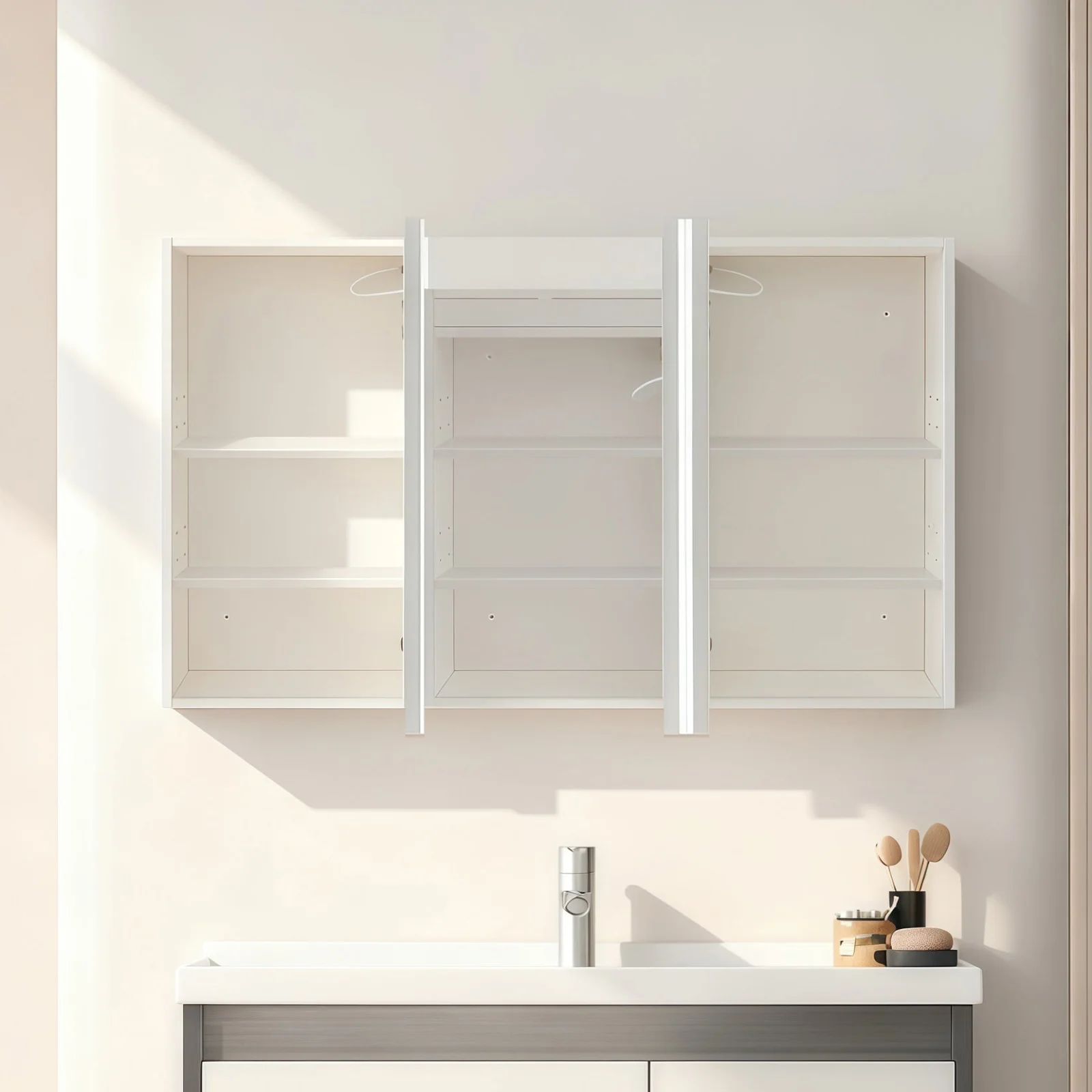 Nova Touchless LED 1200 x 750 Matte White Soft Square Shaving Cabinet - Image 2