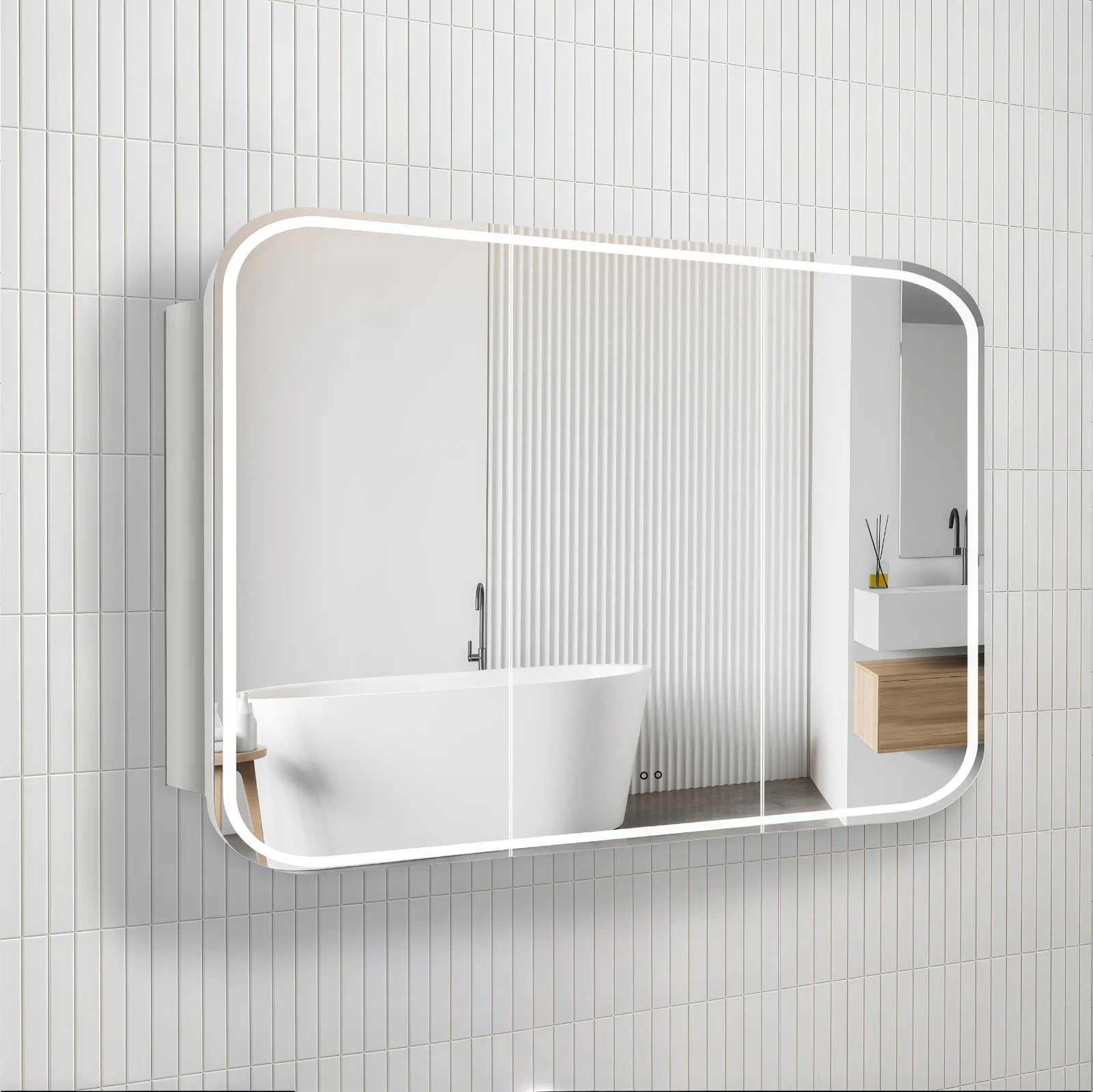 Nova Touchless LED 1200 x 750 Matte White Soft Square Shaving Cabinet - Image 3