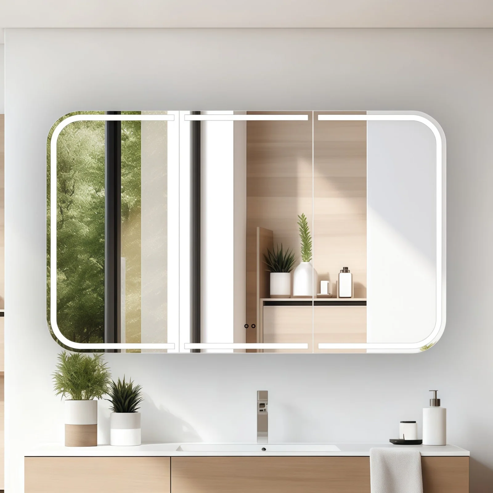 Nova Touchless LED 1500 x 750 Matte White Soft Square Shaving Cabinet