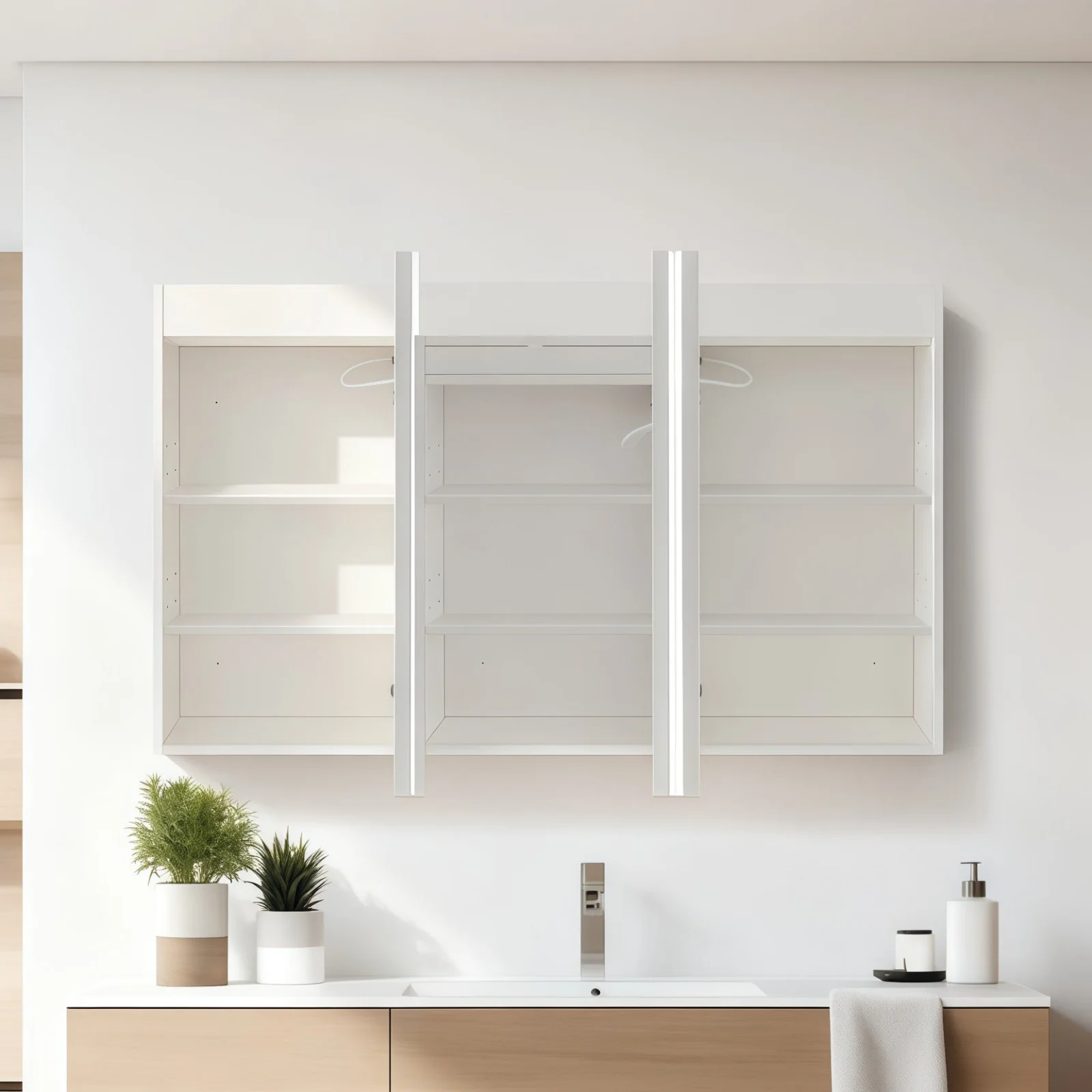 Nova Touchless LED 1500 x 750 Matte White Soft Square Shaving Cabinet - Image 2