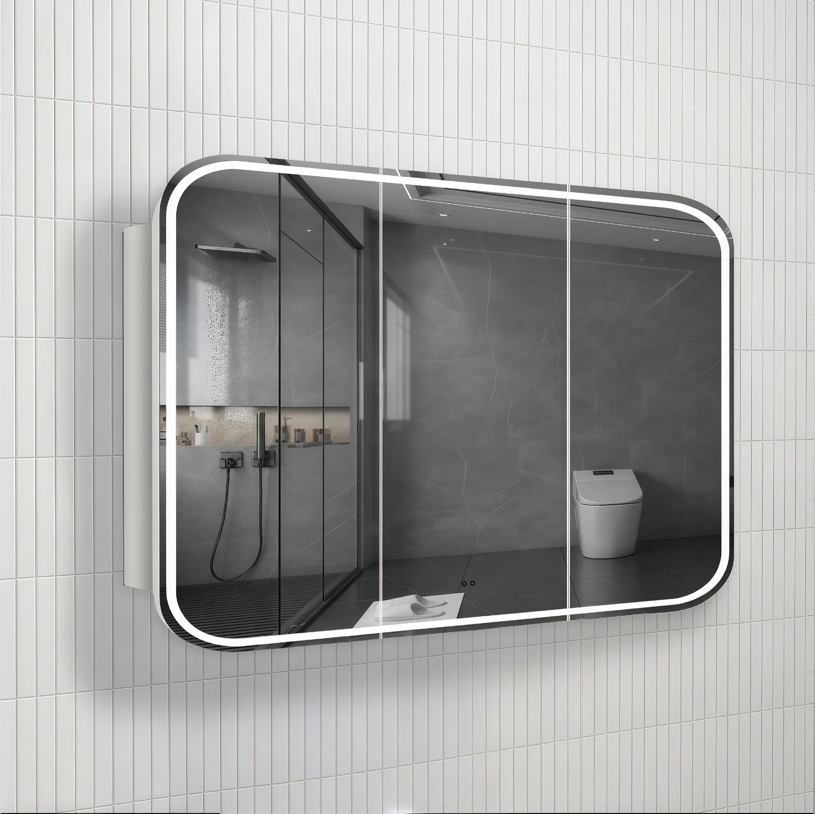 Nova Touchless LED 1500 x 750 Matte White Soft Square Shaving Cabinet - Image 3
