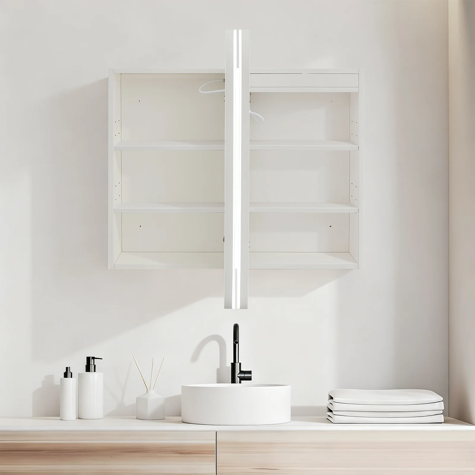Nova Touchless LED 900 x 750 Matte White Soft Square Shaving Cabinet - Image 2
