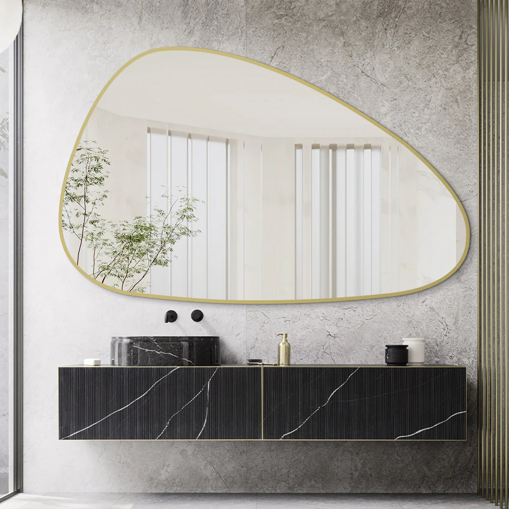 Oblonga 1200 x 750 Asymmetrical Brushed Gold Framed Mirror - Image 2