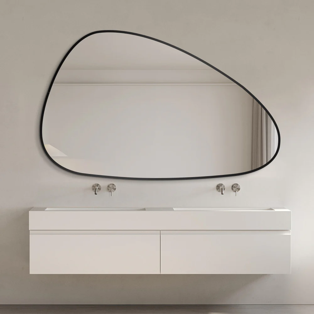 Oblonga 1200 x 750 Asymmetrical Matte Black Framed Mirror - Image 2