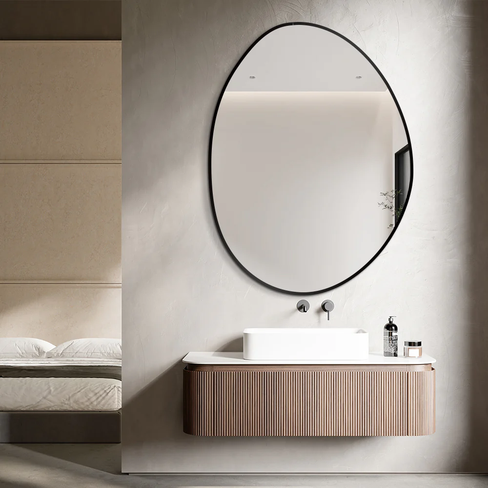 Oblonga 600 x 800 Asymmetrical Matte Black Framed Mirror - Image 2
