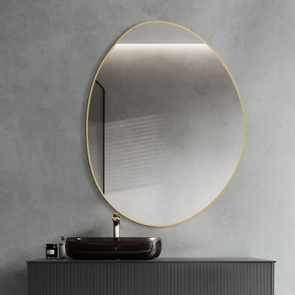 Oblonga 700 x 900 Asymmetrical Brushed Gold Framed Mirror - Image 2