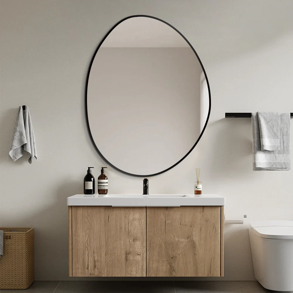 Oblonga 700 x 900 Asymmetrical Matte Black Framed Mirror - Image 2