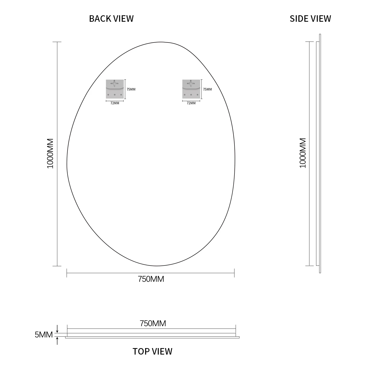 Oblonga 750 x 1000 Asymmetrical Polished Edge Mirror - Image 3