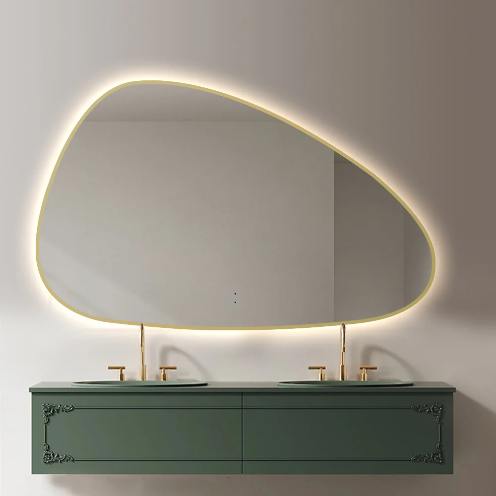 Oblonga Touchless 1200 x 750 Brushed Gold Asymmetrical LED Mirror - Three Light Temperatures - Image 3
