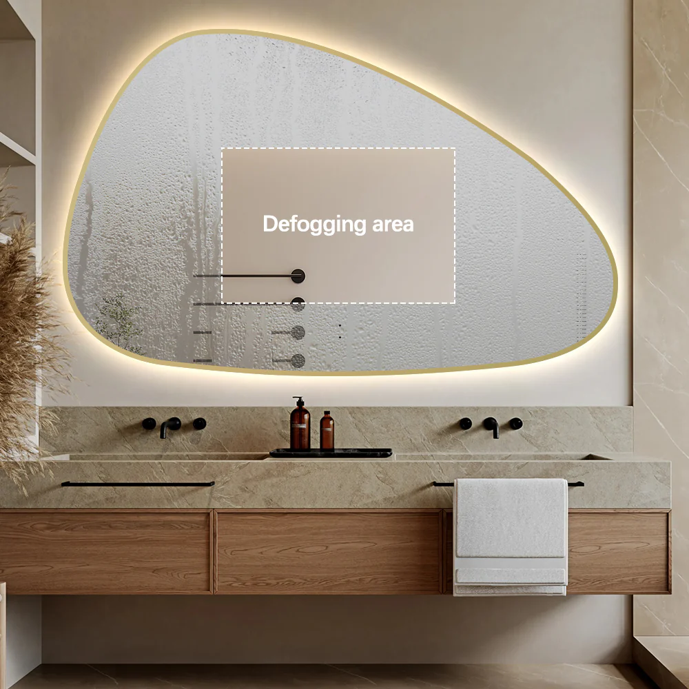 Oblonga Touchless 1200 x 750 Brushed Gold Asymmetrical LED Mirror - Three Light Temperatures - Image 6