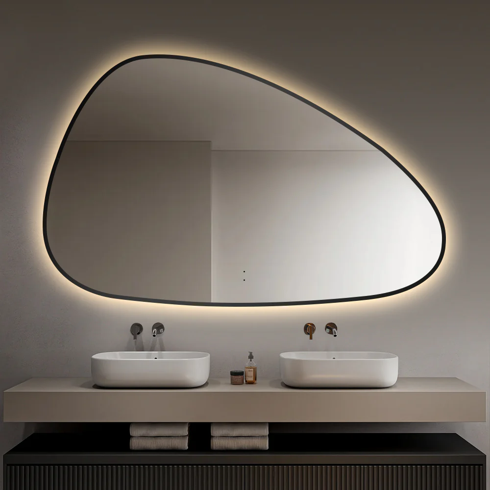 Oblonga Touchless 1200 x 750 Matte Black Asymmetrical LED Mirror - Three Light Temperatures
