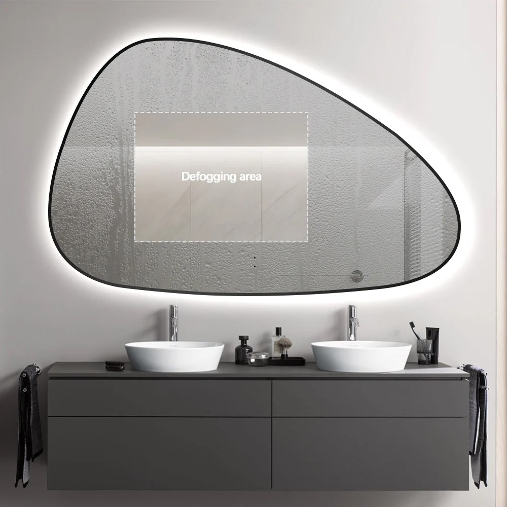 Oblonga Touchless 1200 x 750 Matte Black Asymmetrical LED Mirror - Three Light Temperatures - Image 6
