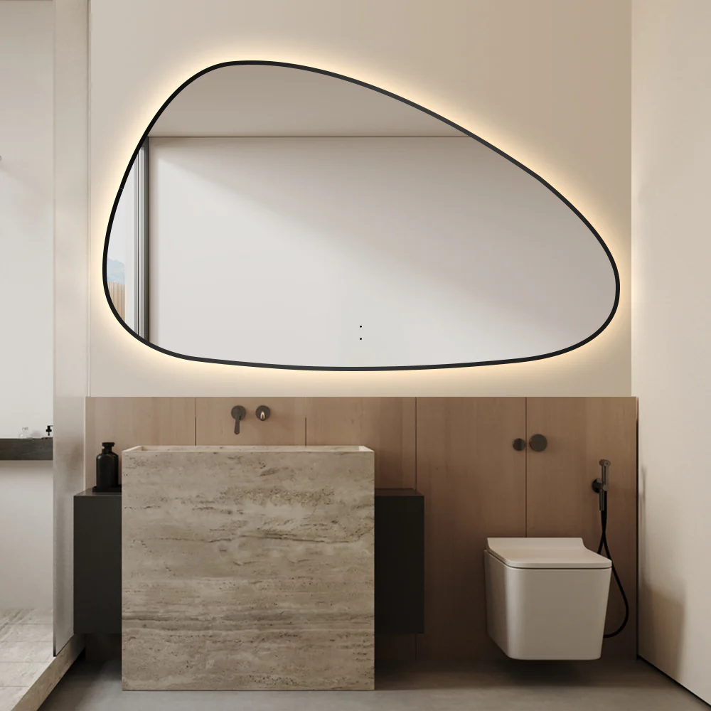 Oblonga Touchless 1500 x 800 Matte Black Asymmetrical LED Mirror - Three Light Temperatures - Image 2